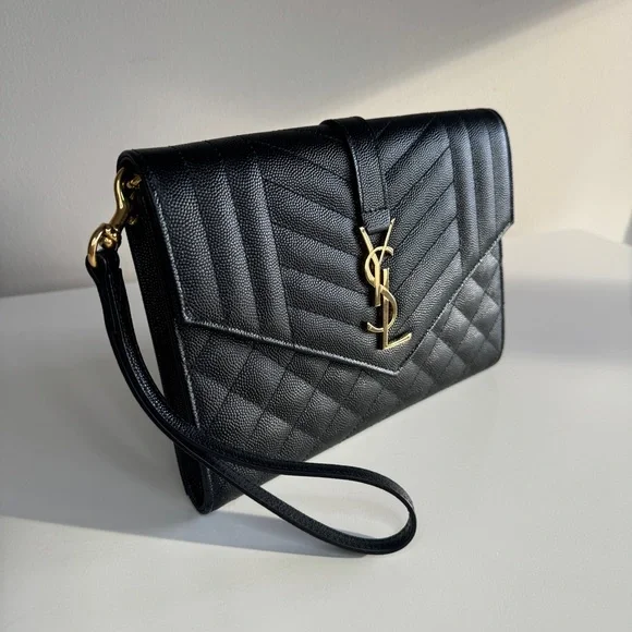 Yves Saint Laurent Black Quilted Clutch with Gold Logo - Picture 4 of 8